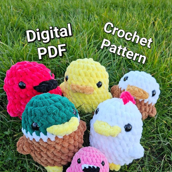 NO-SEW crochet pattern: 5 in 1 birds patterns, Eagle, Chicken, Mallard duck, Chick, Flamingo. Digital PDF