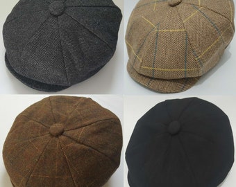 Mens 8 Panel Peaky Blinders Baker Boy 100% Hat Newsboy Cap Wool designed