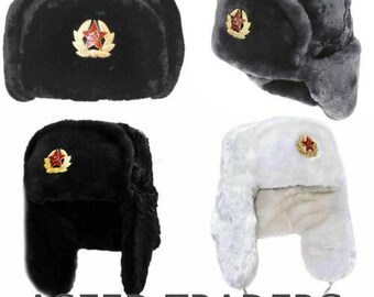 RUSSIAN HAT Soviet Army USSR Badge Real Military Fur Soldiers Ushanka Headwear