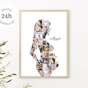 Póster personalizado de mujer embarazada | Retrato familiar personalizado | Impresión digital | Mamá y bebé personalizados a partir de fotos | Regalo de la universidad de la mujer del embarazo