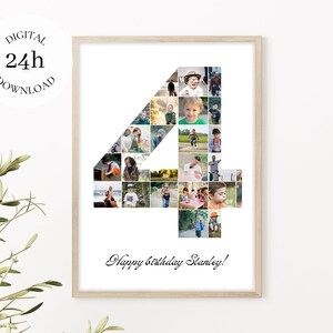 Custom 4th Birthday Digital Photo Collage | 4th Birthday Gift | Baby Photo Collage Number | Printable Baby Room Decor | Number 4 Poster