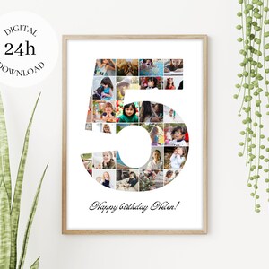 Custom 5th Birthday Digital Photo Collage | 5th Birthday Gift | Baby Photo Collage Number | Printable Baby Room Decor | Number 5 Poster