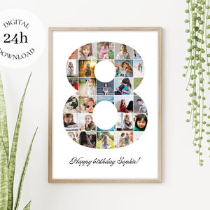Custom 8th Birthday Digital Photo Collage | 8th Birthday Gift | Baby Photo Collage Number | Printable Baby Room Decor | Number 8 Poster