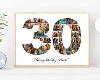 Custom 30th Birthday Gift | 30 Birthday Gift Idea | Personalized Birthday Gift for Her | Picture Collage Gift For Him | Number Photo Collage