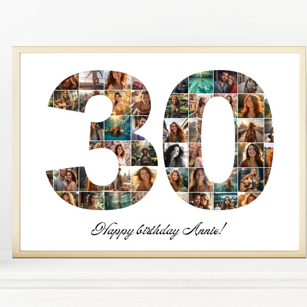 Custom 30th Birthday Gift | 30 Birthday Gift Idea | Personalized Birthday Gift for Her | Picture Collage Gift For Him | Number Photo Collage