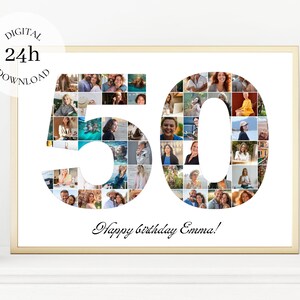 Regalo de cumpleaños número 50 personalizado | Impresión de collage de fotos | 50 regalo de cumpleaños para mamá, papá | 50 cumpleaños digitales | 50 Aniversario Póster Personalizado