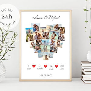 Aangepaste 1e verjaardag afdrukbare collage | 1 jaar verjaardagscadeau voor vriend | Gepersonaliseerde digitale poster | Valentijnsdag geschenk
