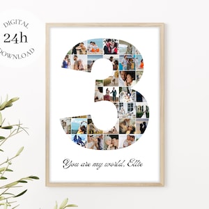 Custom 3rd Anniversary Photo Collage | Anniversary Download Gift | Third Anniversary Gift For Her | Valentine&#39;s Day Gift | digital poster