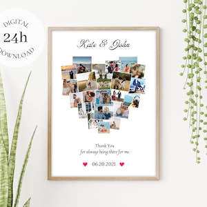 Collage personalizado de fotos digitales de corazones | Regalo de aniversario para novia | Regalo imprimible de boda personalizado / cartel de aniversario para novio