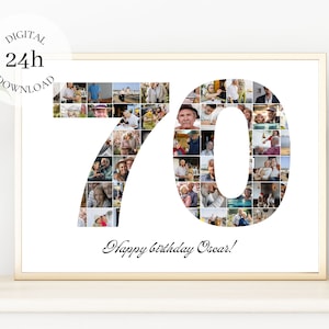 Collage personalizado de fotos de cumpleaños número 70 | 70.o cartel imprimible digital | Collage personalizado de fotos de números | Regalo de mujer de cumpleaños de 70 años