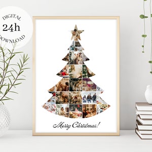 Collage de fotos de árbol de Navidad imprimible | Collage de Navidad personalizado | Cartel de vacaciones | Decoración de arte de pared digital | Regalo con foto personalizada