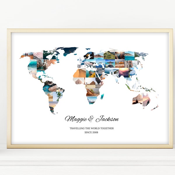 Personalized World Map Photo Collage | Custom Travel Collage | Travel Photo Artwork | Gift For Traveler | Holiday Photo Print | OutlineMaps