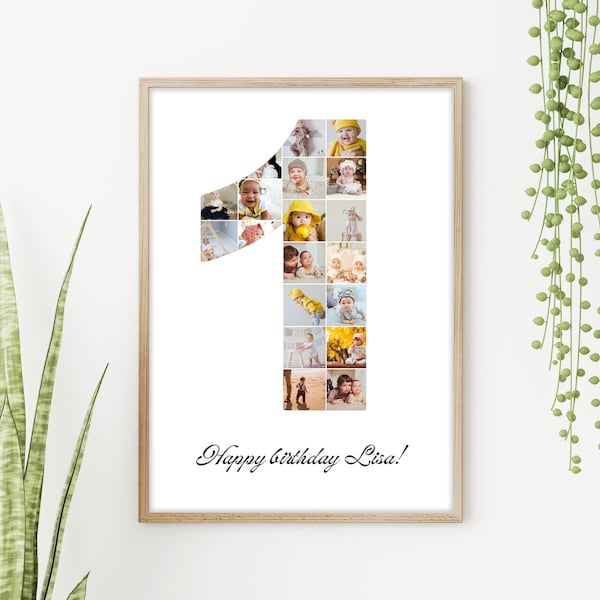 Custom 1st Birthday Photo Collage | 1 Year Old Baby Personalized Gift | First Birthday Custom Poster | Baby Room Decor | Baby Gift From Mom