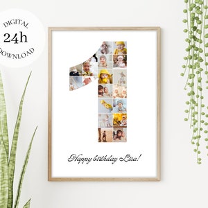 Collage fotografico personalizzato per il 1° compleanno | Regalo personalizzato per bambino di 1 anno | Poster digitale del primo compleanno | Decorazioni per camerette | Regalo per bambini dalla mamma
