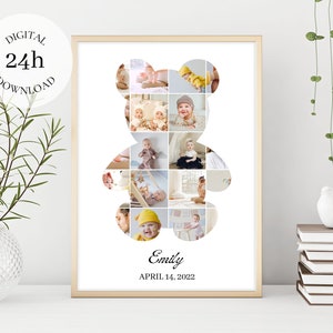 Collage personalizado de fotos de bebés | Collage de fotos digitales para recién nacidos | regalo de la fiesta de bienvenida al bebé | Regalo de cumpleaños imprimible personalizado | Decoración de la pared de la guardería infantil