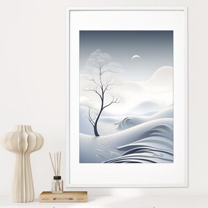 Snowy Winter Landscape Art Print: Abstract Nature Scene (Digital Download)