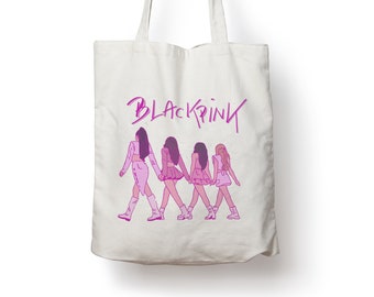 Black Pink Rose Kpop Music Band Merch Cotton Tote Bag Gift