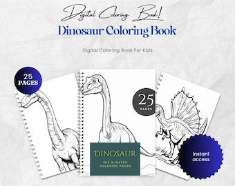 Dinosaur Coloring Book for Kids | 24 Fun Dino Pages | Printable PDF | Digital Download | Educational Activity | Boys & Girls Ages 4–10