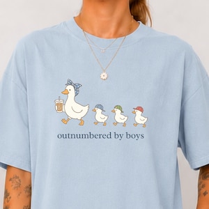 Outnumbered By Boys Shirt Funny Gift Idea for Mothers Day Birthday Gift for Boy Mom Silly Goose Graphic Tee Tshirt for Mom of 3 Boys Club image 1