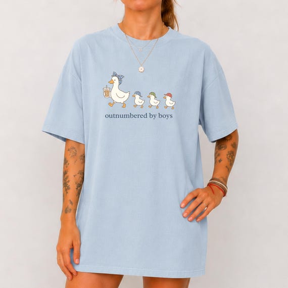 Outnumbered By Boys Shirt Funny Gift Idea for Mothers Day Birthday Gift for Boy Mom Silly Goose Graphic Tee Tshirt for Mom of 3 Boys Club