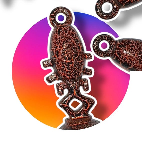 Orange/Black Cracked Horga’hn Idol Statue Pendant