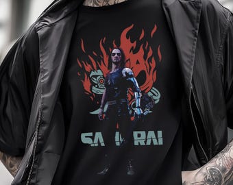 Johnny Silverhand Artwork t shirt, Cyberpunk Music Style Trending, Goth Aesthetics Cosplay Shirt Samurai Punk Rock Unisex Tee