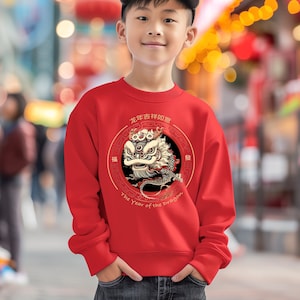 Lion Dance Kids Sweatshirt, Lion Dancer Chinese New Year, Gift for Kids, Chinese Zodiac Sign Gift, Lunar Lion Dance, Chinese Lion