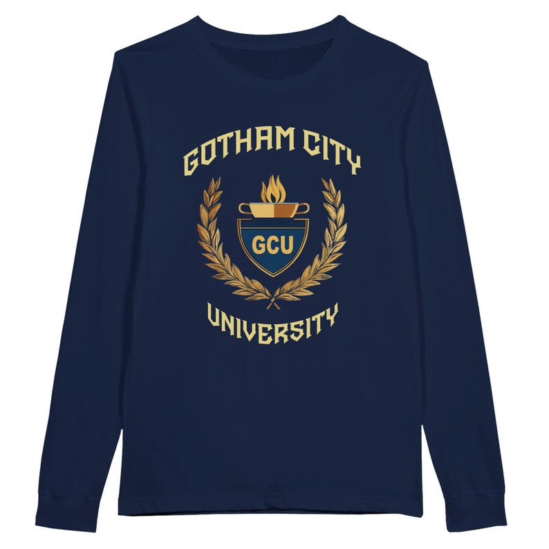 Gotham City University Womens Premium Cotton T-shirts, Classic University Style, Comic Book College, Gotham Fan Shirt, Superhero Gift, Gotham Uniform, superhero apparel,  T-shirt Tee, gift for her, gift for students, Special  gift, Legendary t-shirt, Vintage Cult Movie T-shirt, Womens Bella Canvas Cotton