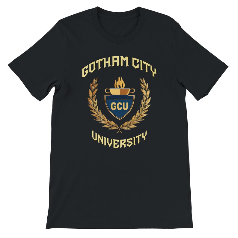 Gotham City University Womens Premium Cotton T-shirts, Classic University Style, Comic Book College, Gotham Fan Shirt, Superhero Gift, Gotham Uniform, superhero apparel,  T-shirt Tee, gift for her, gift for students, Special  gift, Legendary t-shirt, Vintage Cult Movie T-shirt, Womens Bella Canvas Cotton