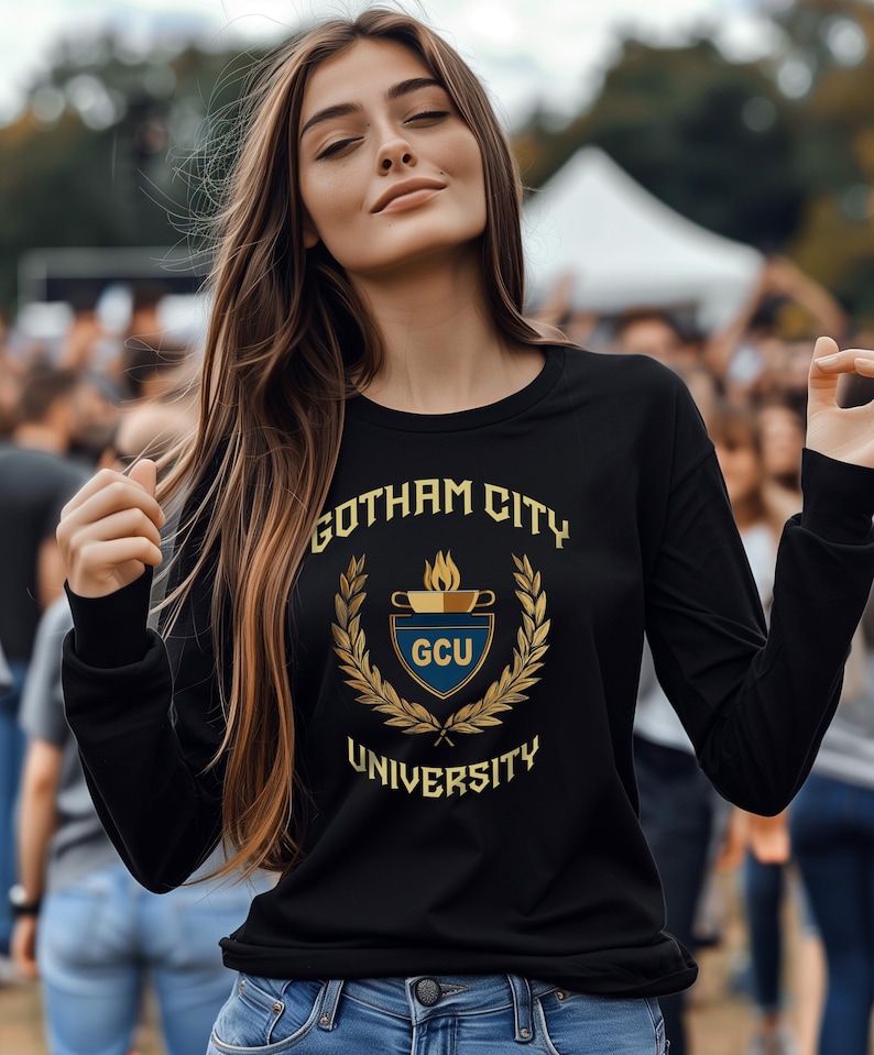 Gotham City University Womens Premium Cotton T-shirts, Classic University Style, Comic Book College, Gotham Fan Shirt, Superhero Gift, Gotham Uniform, superhero apparel,  T-shirt Tee, gift for her, gift for students, Special  gift, Legendary t-shirt, Vintage Cult Movie T-shirt, Womens Bella Canvas Cotton