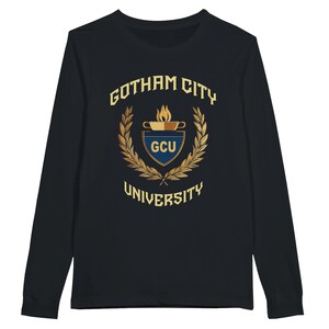 Gotham City University Womens Premium Cotton T-shirts, Classic University Style, Comic Book College, Gotham Fan Shirt, Superhero Gift, Gotham Uniform, superhero apparel,  T-shirt Tee, gift for her, gift for students, Special  gift, Legendary t-shirt, Vintage Cult Movie T-shirt, Womens Bella Canvas Cotton