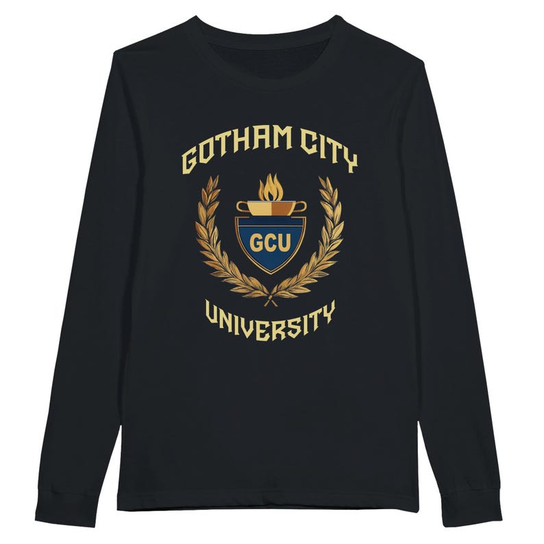 Gotham City University Womens Premium Cotton T-shirts, Classic University Style, Comic Book College, Gotham Fan Shirt, Superhero Gift, Gotham Uniform, superhero apparel,  T-shirt Tee, gift for her, gift for students, Special  gift, Legendary t-shirt, Vintage Cult Movie T-shirt, Womens Bella Canvas Cotton
