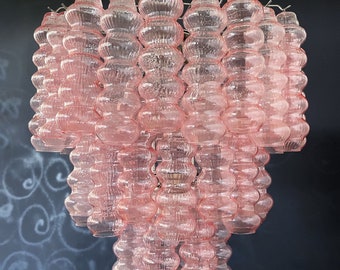 Three-Tier Murano Glass Tube Chandelier - 48 Stunning Pink Glass Tubes- Original