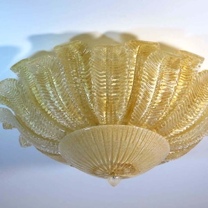 Rare Barovier Flower Ceiling Lamp - Murano Art Glass - golden powder