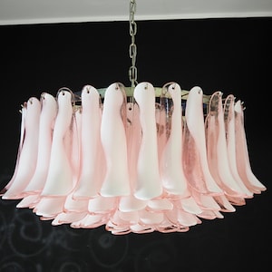 Huge Murano glass Chandelier -101 pink and lattimo glass petal