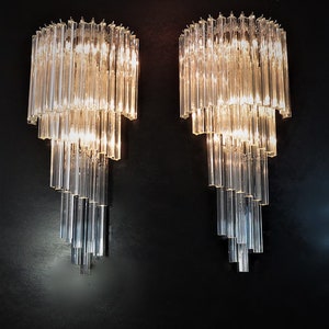 Chic pair of huge Murano wall sconces – 41 trasparent triedri glasses