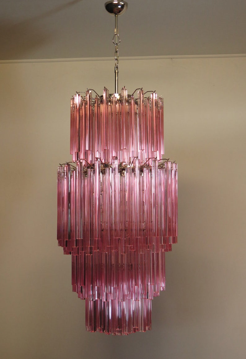 Pink Glass Rods Chic Murano Chandelier Pink Triedri – 242 Prisms - Etsy