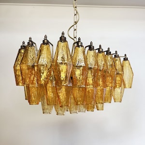 Incredibile lampadario Poliedri di Murano color ambra - Carlo Scarpa - vetri ambra