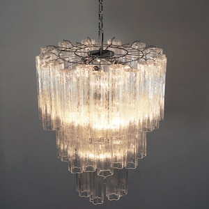 Large three-Tier Venini Murano Glass Tube Chandelier – 48 crystal glasses