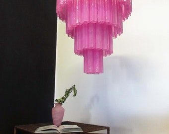 Huge Murano Glass Tiered Chandelier - 78 glasses - pink fuxia silk