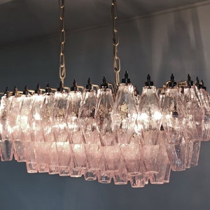 Elegant Murano Poliedri Chandelier - Carlo Scarpa - 84 pink glasses