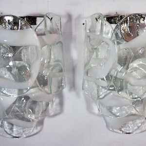 Pair of Sconces with 6 Murano glasses in Crostoli lattimo transparent - Italian