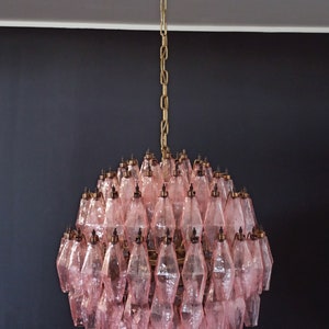 Stupendo Candeliere sferico in poliedri di Murano - 140 poliedri rosa - Vetri di Murano