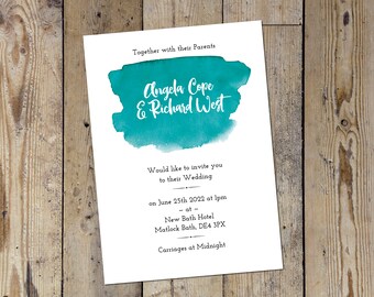 Wedding Invitation Stationery - Blue watercolour splash