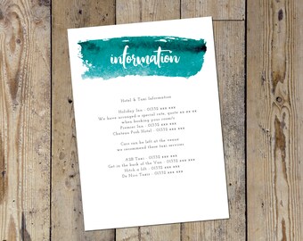 Wedding Stationery Information Card - Blue watercolour splash