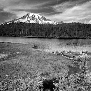 Mt Rainier, Mt Rainier National Park, Washington, Black and White, Fine Art, Wall Decor-Giclee Print