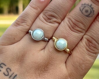 Light Blue Beaded Wire Ring