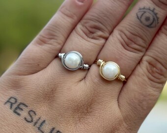 Pearl Beaded Wire Ring