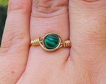 Real Malachite Gold Wire Ring