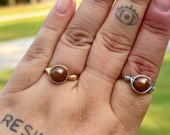 Brown Beaded Wire Ring
